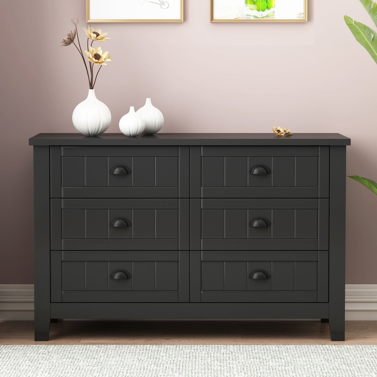 Retro Classic Style 6 Drawer - Black