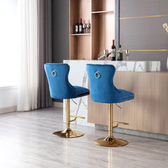 Modern Swivel Bar Stools Chair Adjustable (Set of 2) - Chrome Golden Base/ Blue