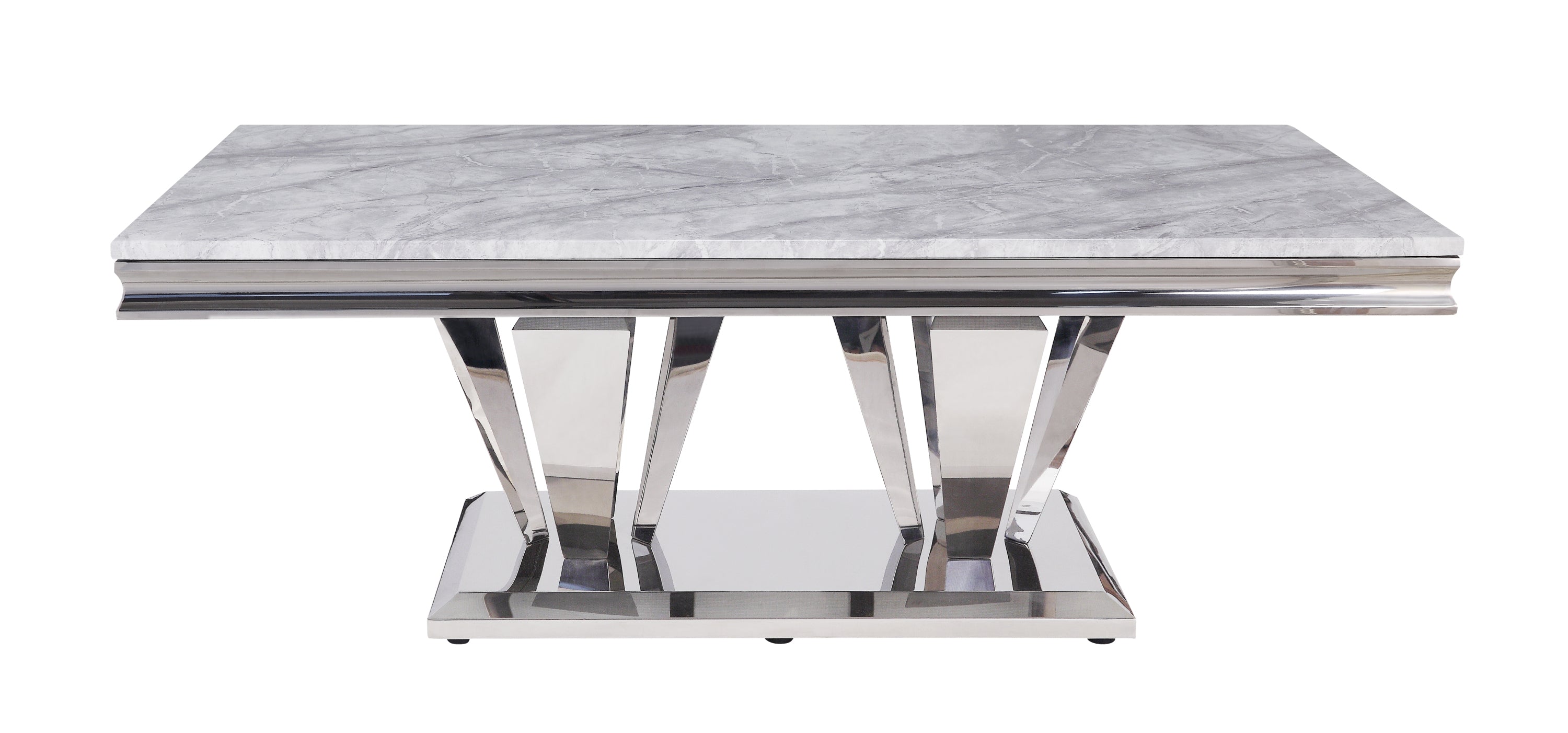 Satinka Coffee Table, Light Gray Printed Faux Marble & Mirrored Silver Finish