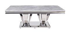 Satinka Coffee Table, Light Gray Printed Faux Marble & Mirrored Silver Finish