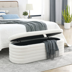 Storage Ottoman Bench Upholstered Fabric Storage - White Teddy