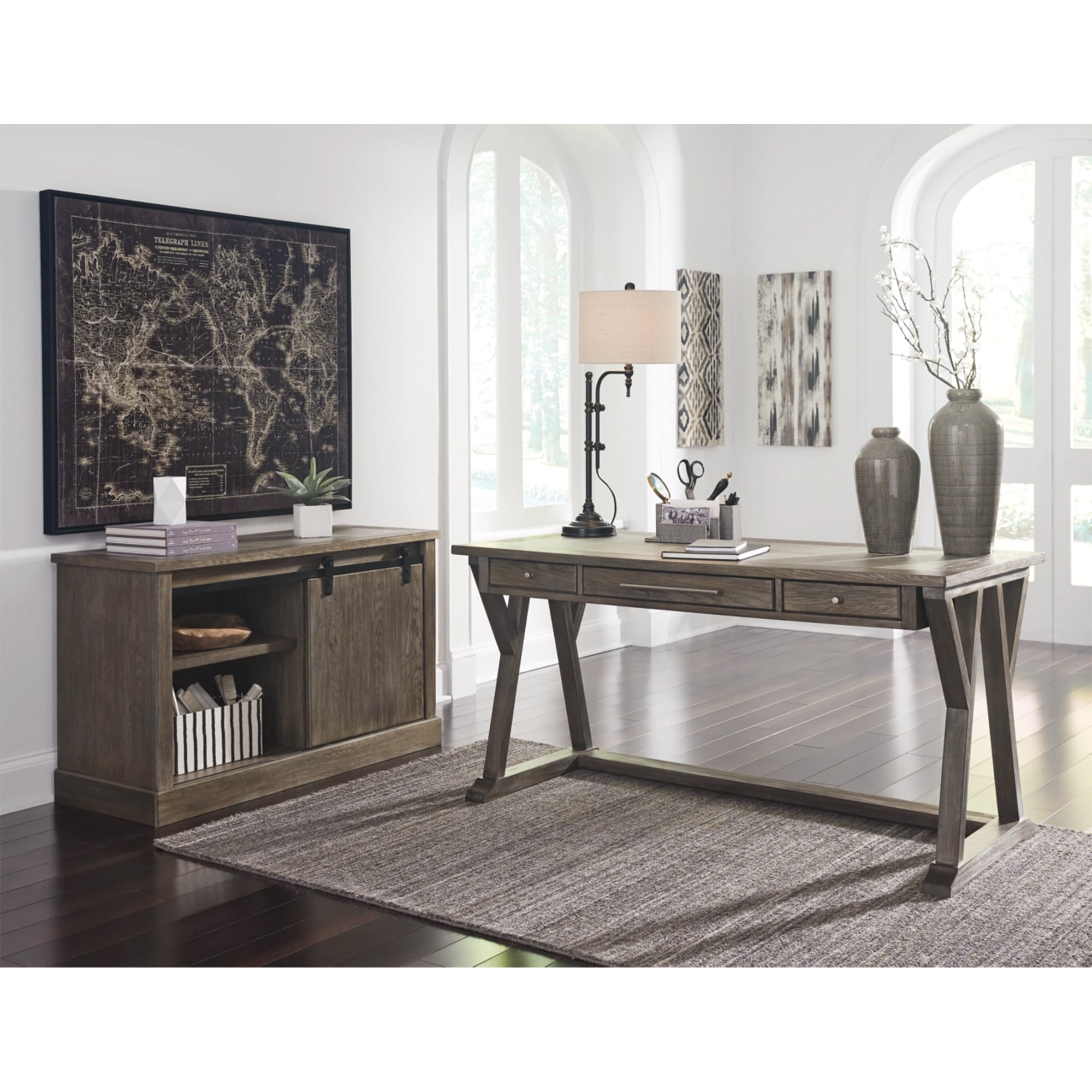 Rustic 60" Casual Home Office Desk - Brown Gray