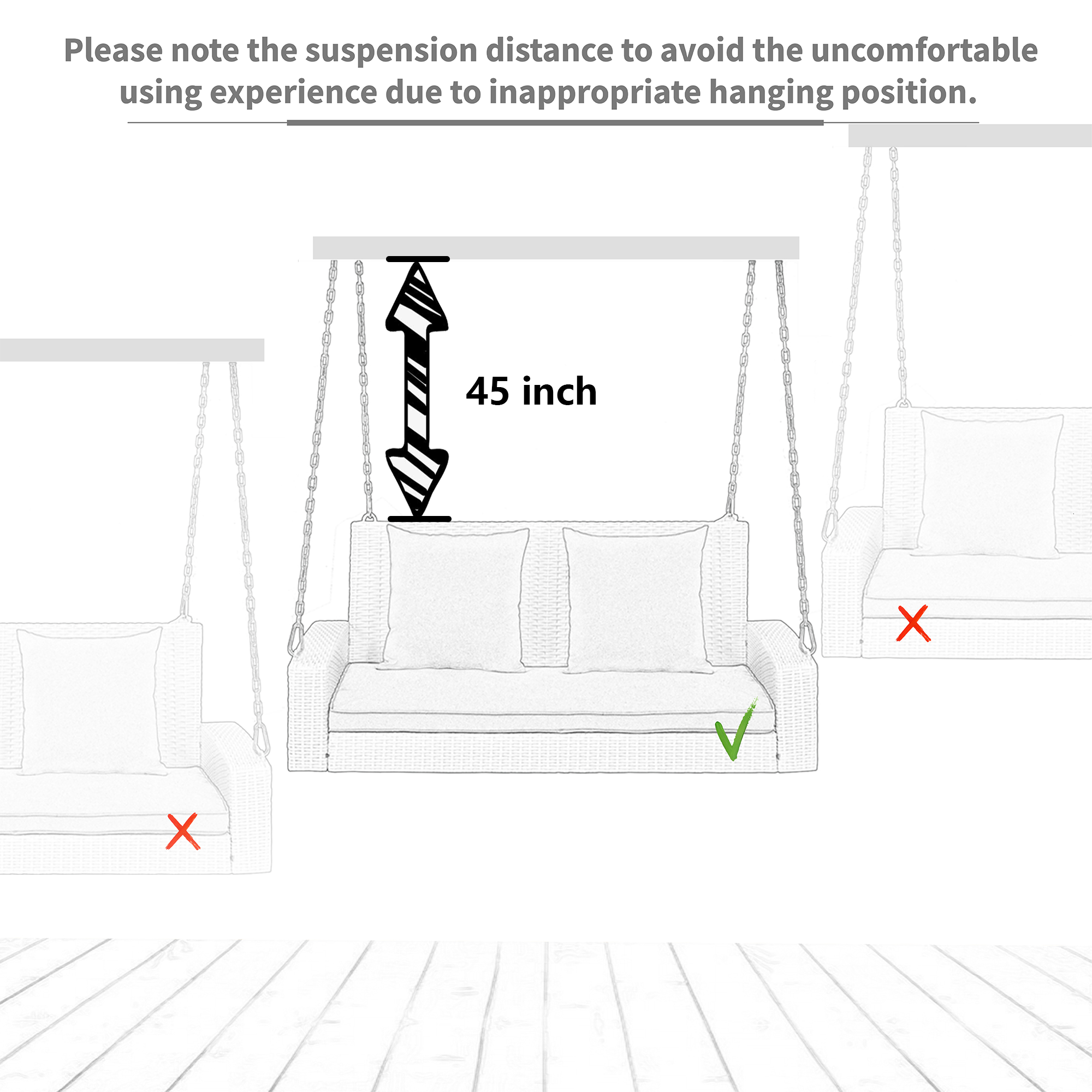 2-Person Wicker Hanging Porch Swing with Chains, Cushion, Pillow, Rattan Swing Bench for Garden, Backyard, Pond (Brown Wicker, Beige Cushion)
