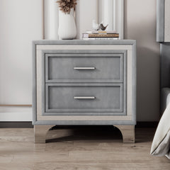2-Drawer Nightstand with Metal Legs for Bedroom Velvet Bedside Table-Gray