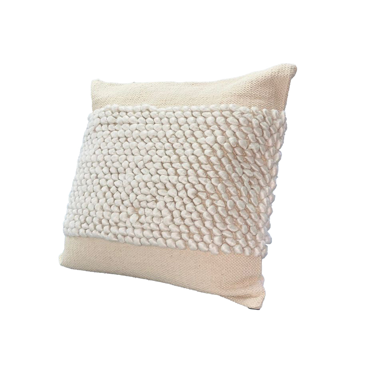 20x20" Square Cotton Accent Throw Pillow, Soft Banded Braided Patchwork - White, Cream