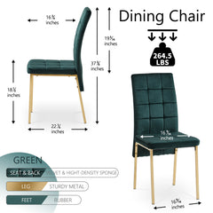 Modern High Back Dining Chair with Golden Color Legs (Set Of 2) - Green Velvet