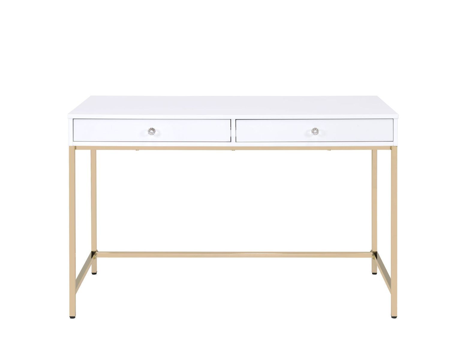  White High Gloss & Gold Contemporary Desk