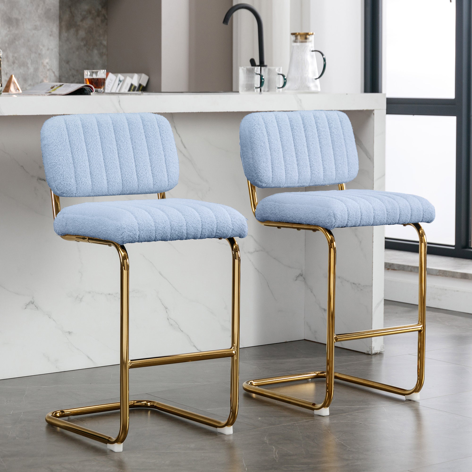 Modern Counter Height Bar Stools (Set of 2) - Blue
