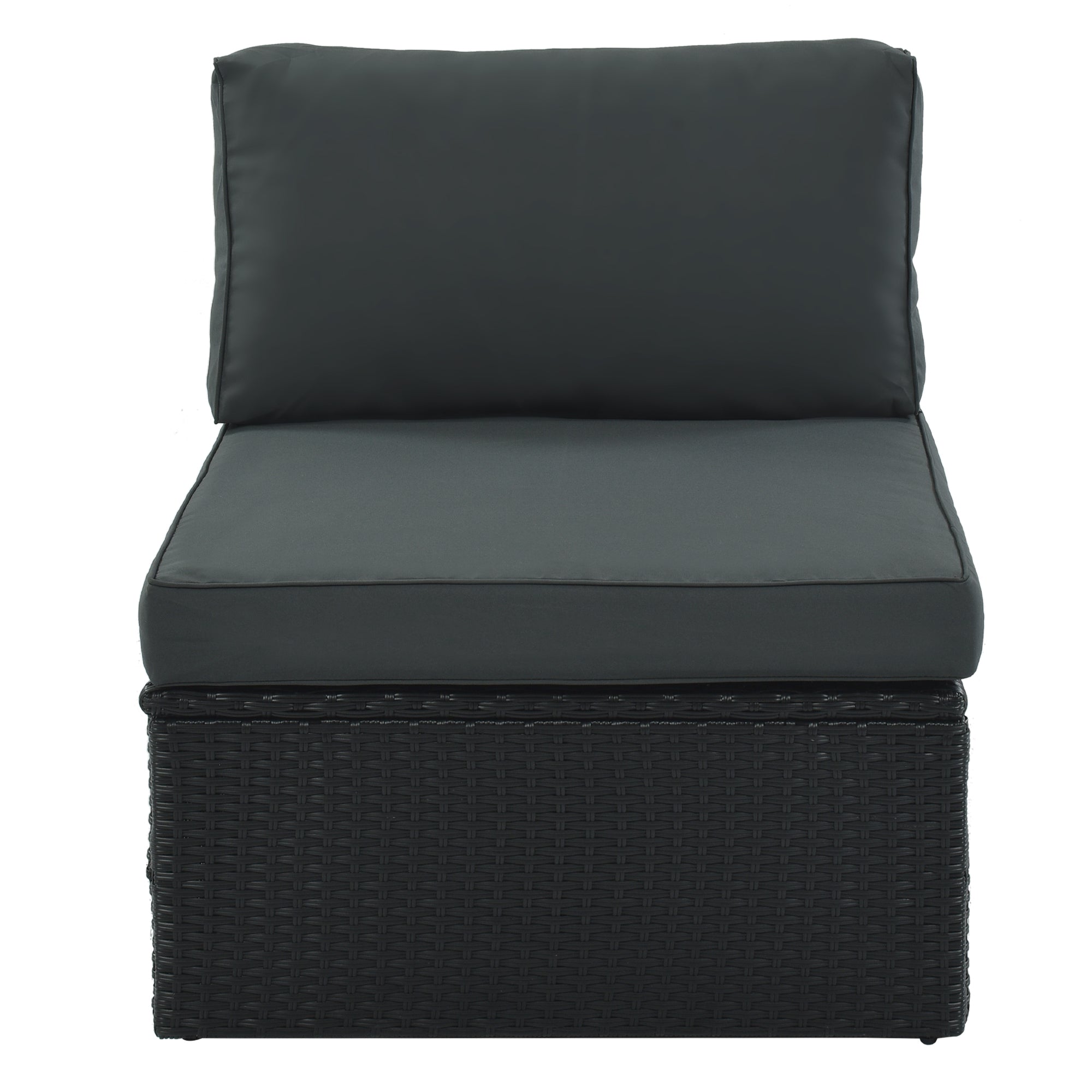 7-piece Outdoor Wicker Sofa Set, Rattan Sofa Lounger, With Striped Green Pillows- Black Wicker + Gray Cushion