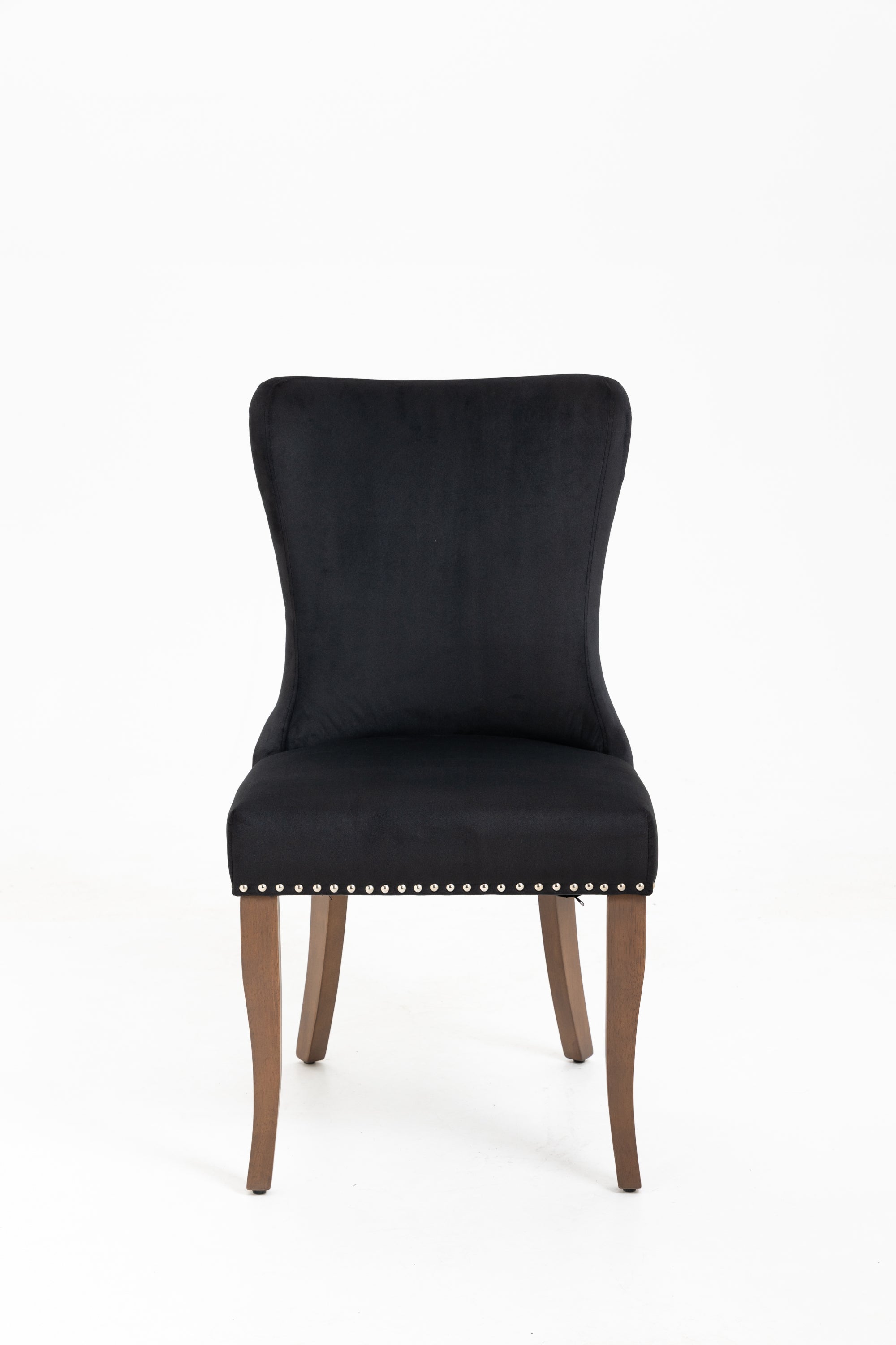 Velvet Upholstered Dining Chairs with Designed Back and Nailhead trim and Solid Wood Legs (Set of 2) - Black