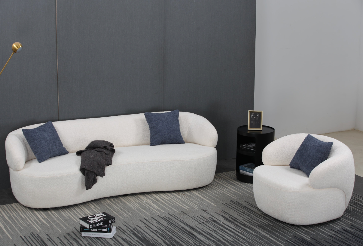 Cloud Couch Boucle Modern Curved Sofa Living Room, Bedroom, Office, Beige