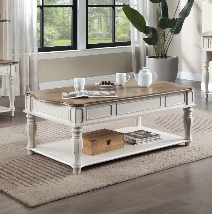 Farmhouse Oak & Antique White Coffee Table w/Lift Top