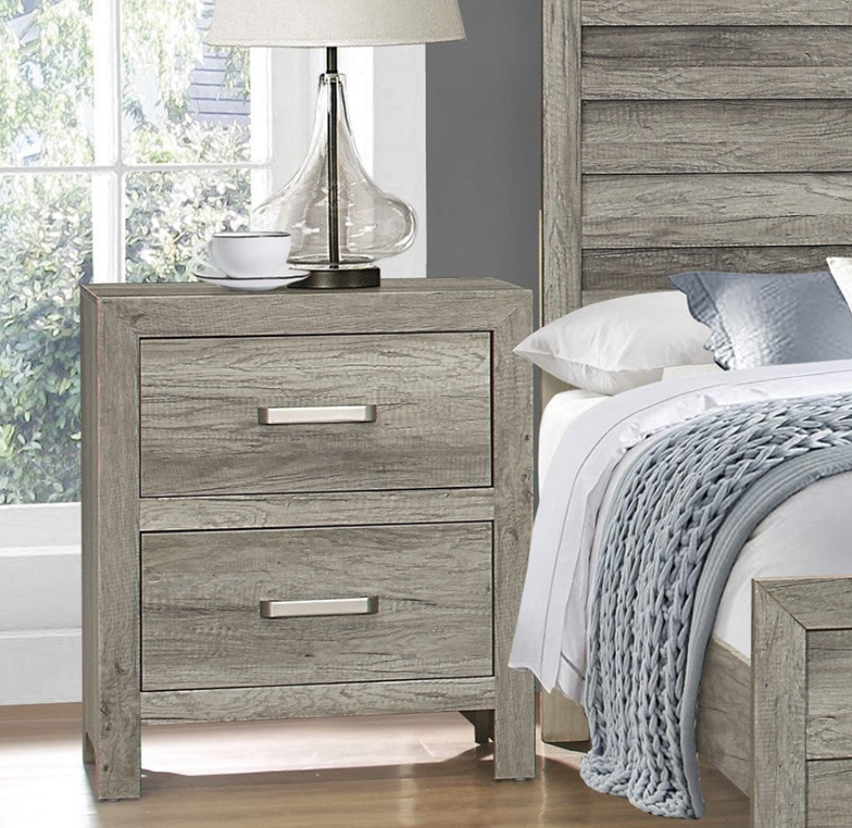 Nightstand Faux Wood Veneer Weathered Gray Finish