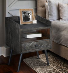 MAICOSY 25" Table Nightstand with USB, Power Outlet, Distressed Gray End Table