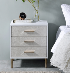 Nightstand, White, Champagne & Gold Finish