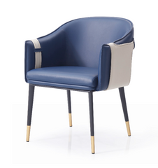 Blue & Beige Bonded Leather Dining Chair