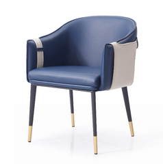 Blue & Beige Bonded Leather Dining Chair