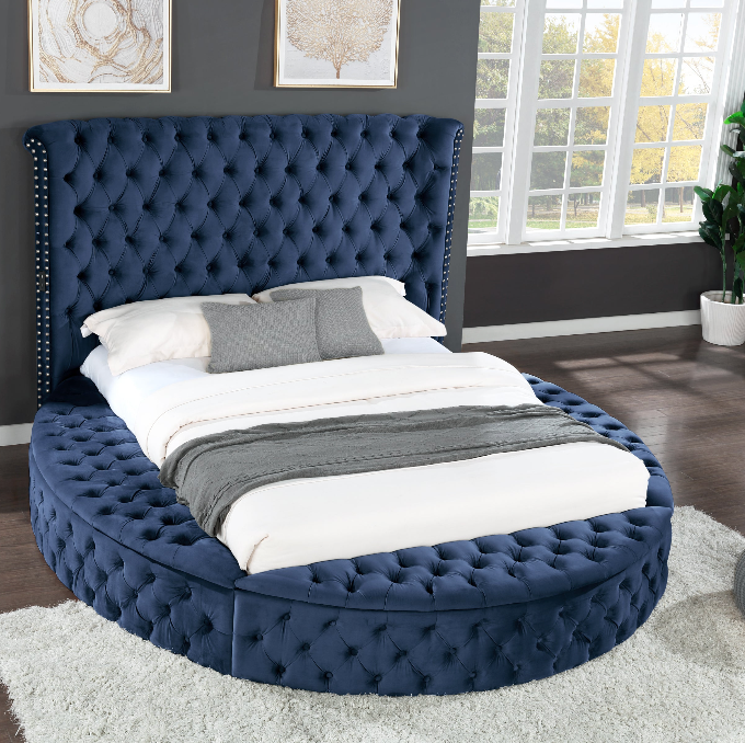 Hazel Queen Size Tufted Storage Bed made with Wood - Blue