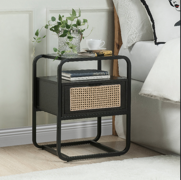 Rattan Accent Table - Black Finish