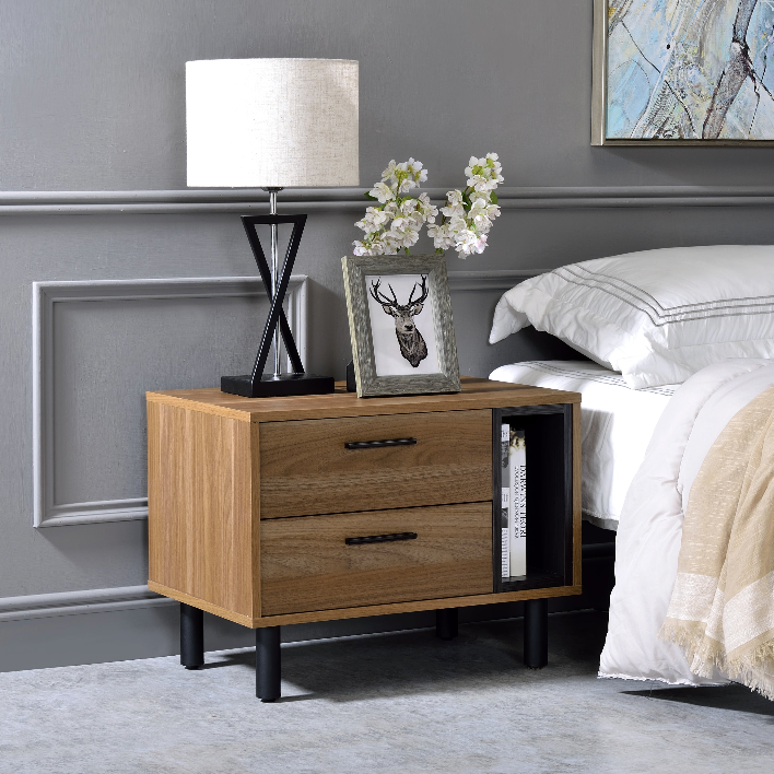 Modern Accent Table - Brown Oak & Black Finish