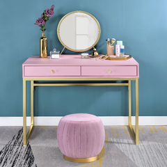 Vanity Desk w/Mirror & Jewelry Tray - Pink & Gold Finish
