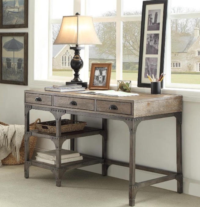 Rustic Desk - Weathered Oak & Antique Silver