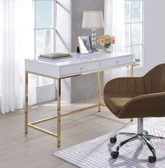  White High Gloss & Gold Contemporary Desk