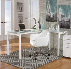 Contemporary Home Office L-Desk - White / Glass