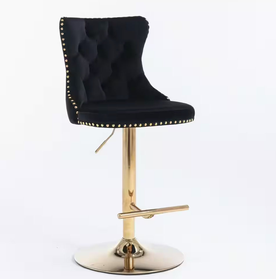 Modern Swivel Bar Stools Adjustable (Set of 2) - Chrome Golden Base/ Black
