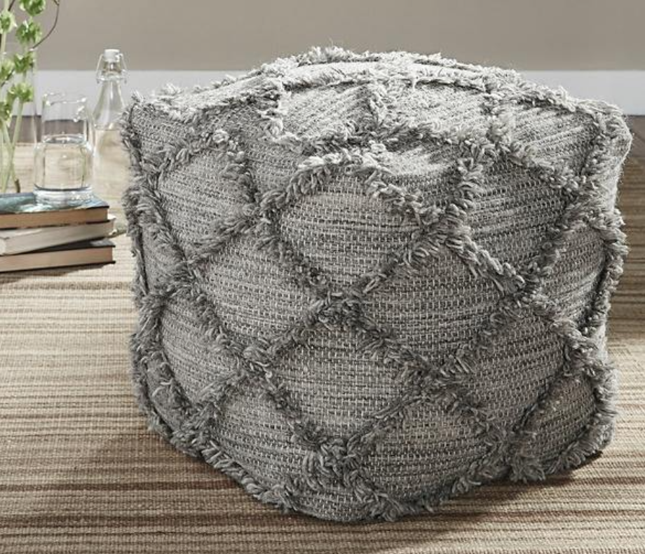 Contemporary Diamond-Shaped Fringe Pouf - Gray