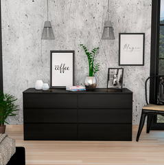6-Drawer Rectangle Dresser - Black Wengue