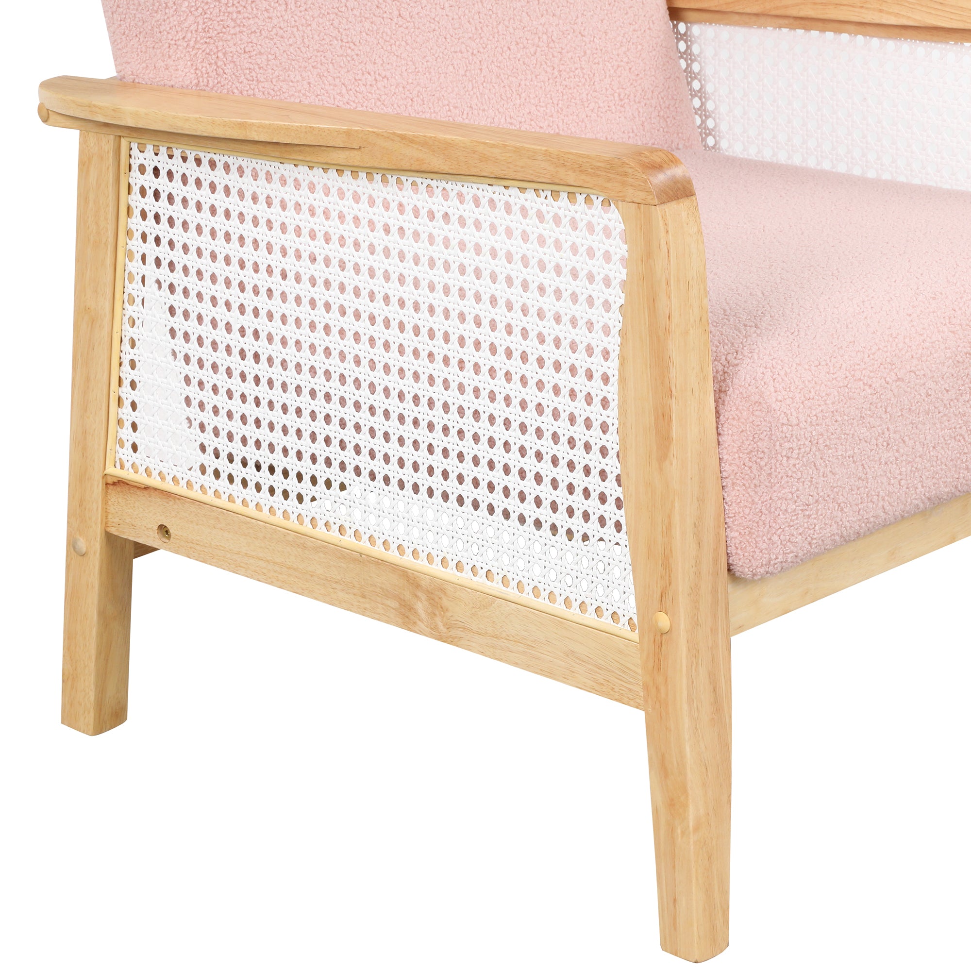 Armchair Rattan Mesh Upholstered Accent Chair, Teddy Short Plush Particle Velvet Armchair