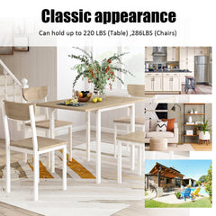5-piece Modern Metal Dining Set with 1 Leaf Dining Table and 4 chairs - Oak Finish