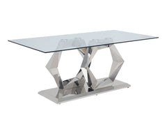 Gianna Dining Table, Clear Glass & Stainless Steel