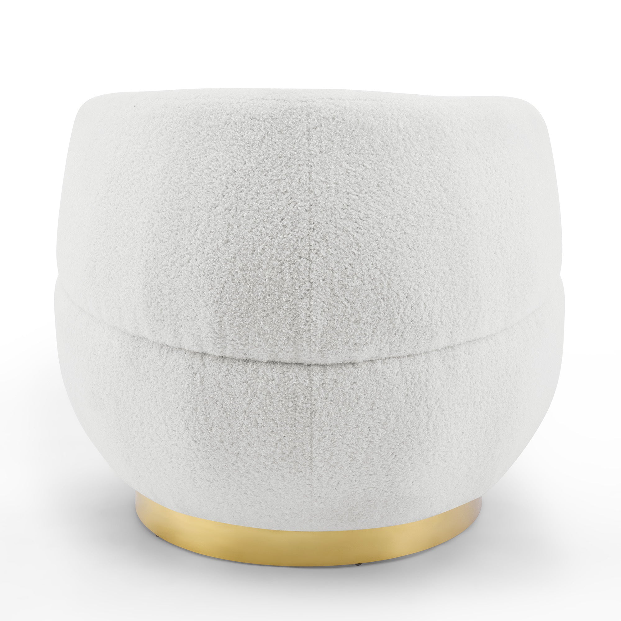Swviel Barrel Chair Gold Stainless Steel Base with Storage Ottoman - Teddy Fabric Ivory