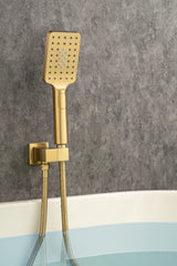 Waterfall Tub Faucet Wall Mount Roman Tub Filler Chrome Single Handle Brass Bathroom Bathtub Faucet with Hand Shower - Gold