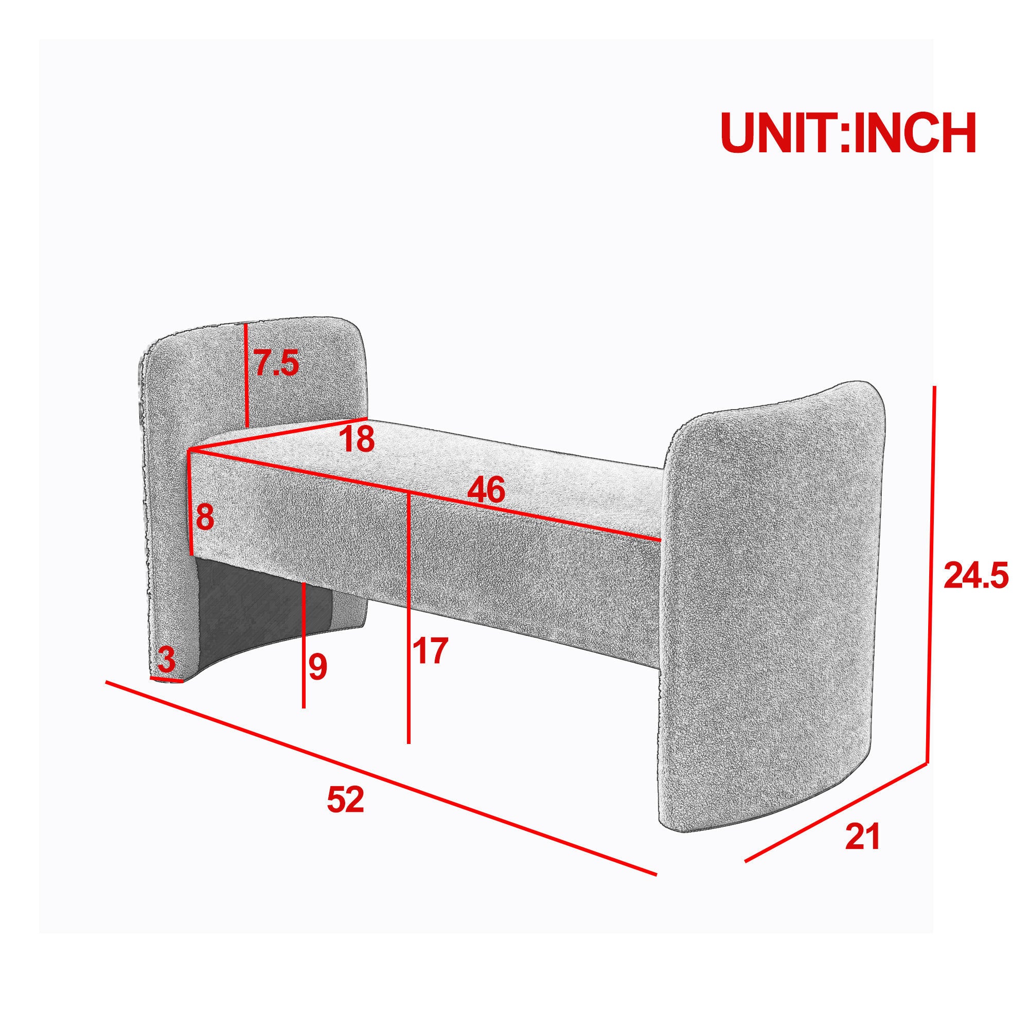 52" Bench Contemporary Design Ottoman - Black Teddy
