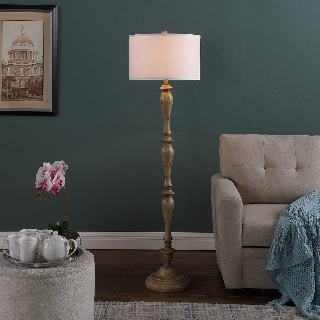 61.5" Wood Effect Polyresin Floor Lamp