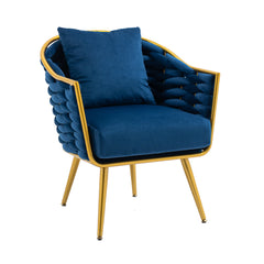 Modern Velvet Accent Chair Upholstered Armchair Tufted with Metal Frame - Blue