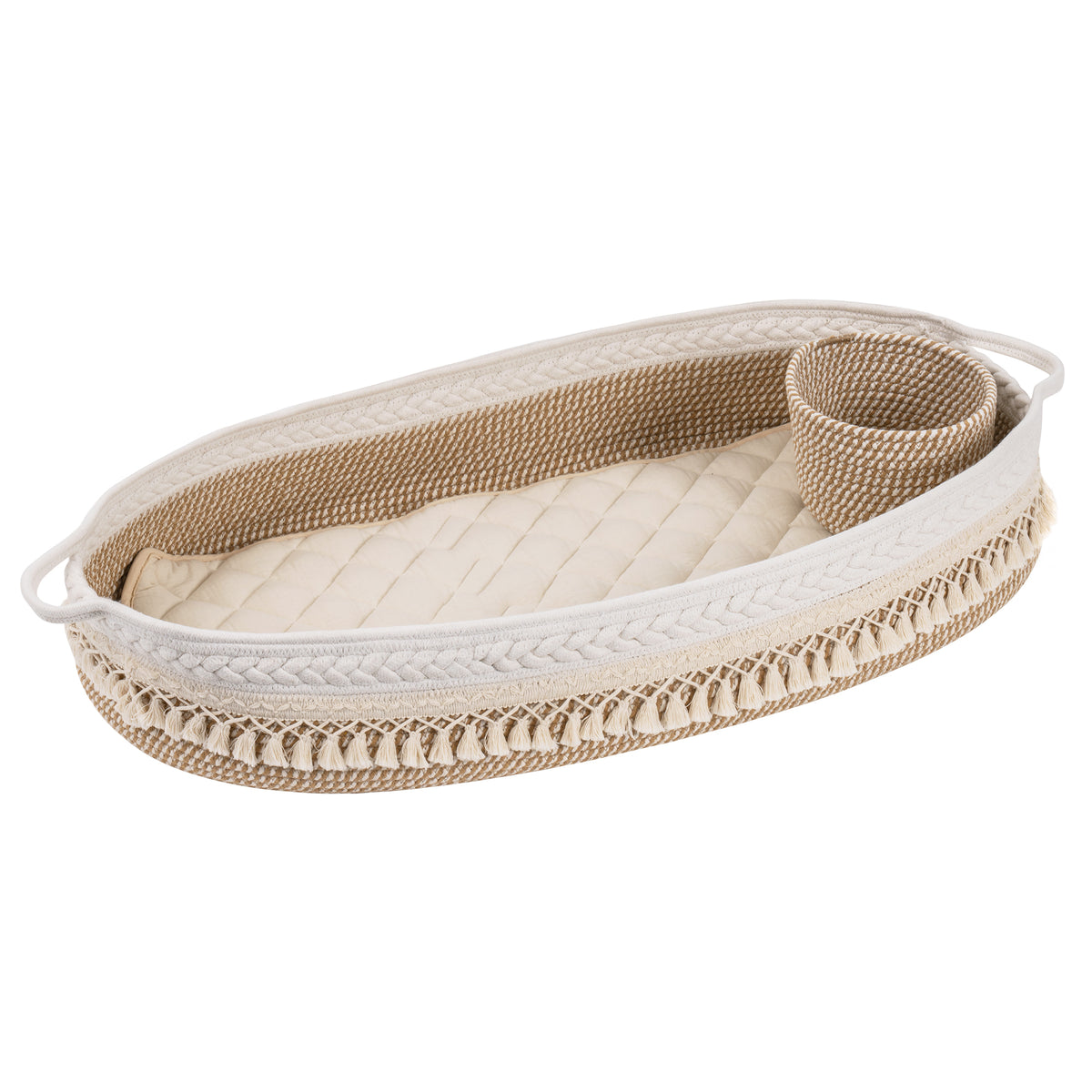 Baby Changing Handmade Woven Cotton Rope Moses Basket - Beige & Brown