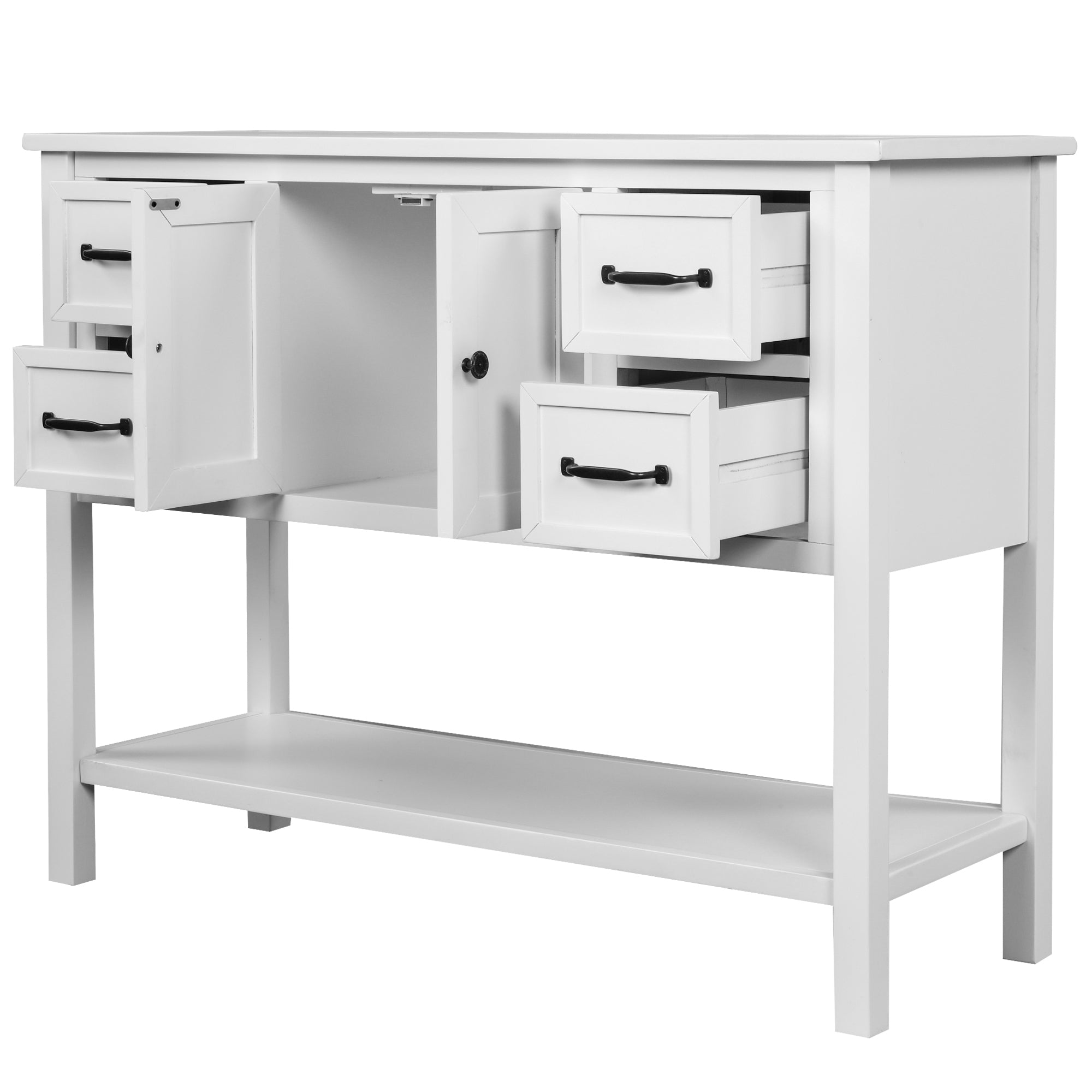 Modern Console Table with 4 Drawers, 1 Cabinet and 1 Shelf