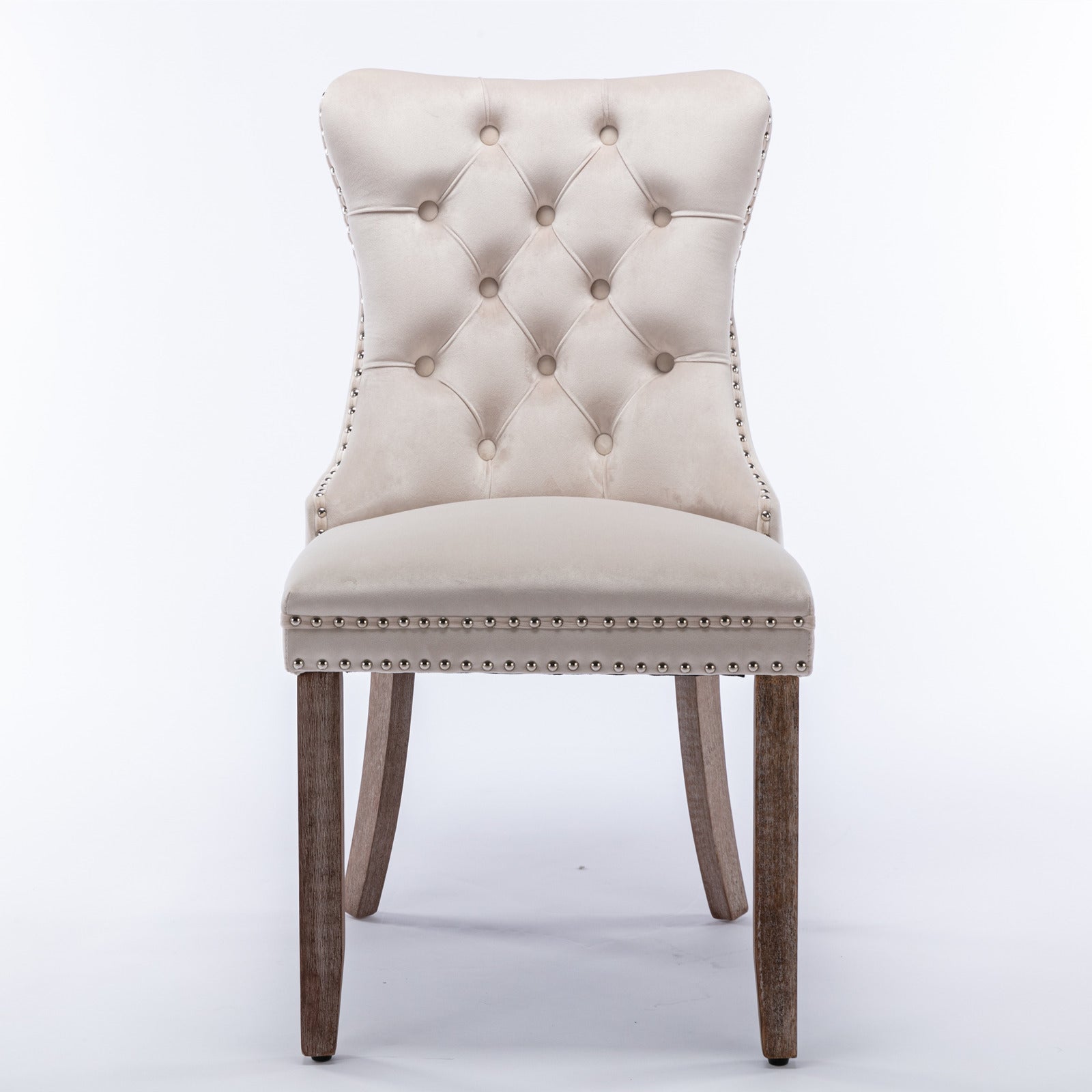 Modern High-end Tufted Velvet Upholstered Dining Chair with Wood Legs Nailhead Trim (Set of 2) -Beige