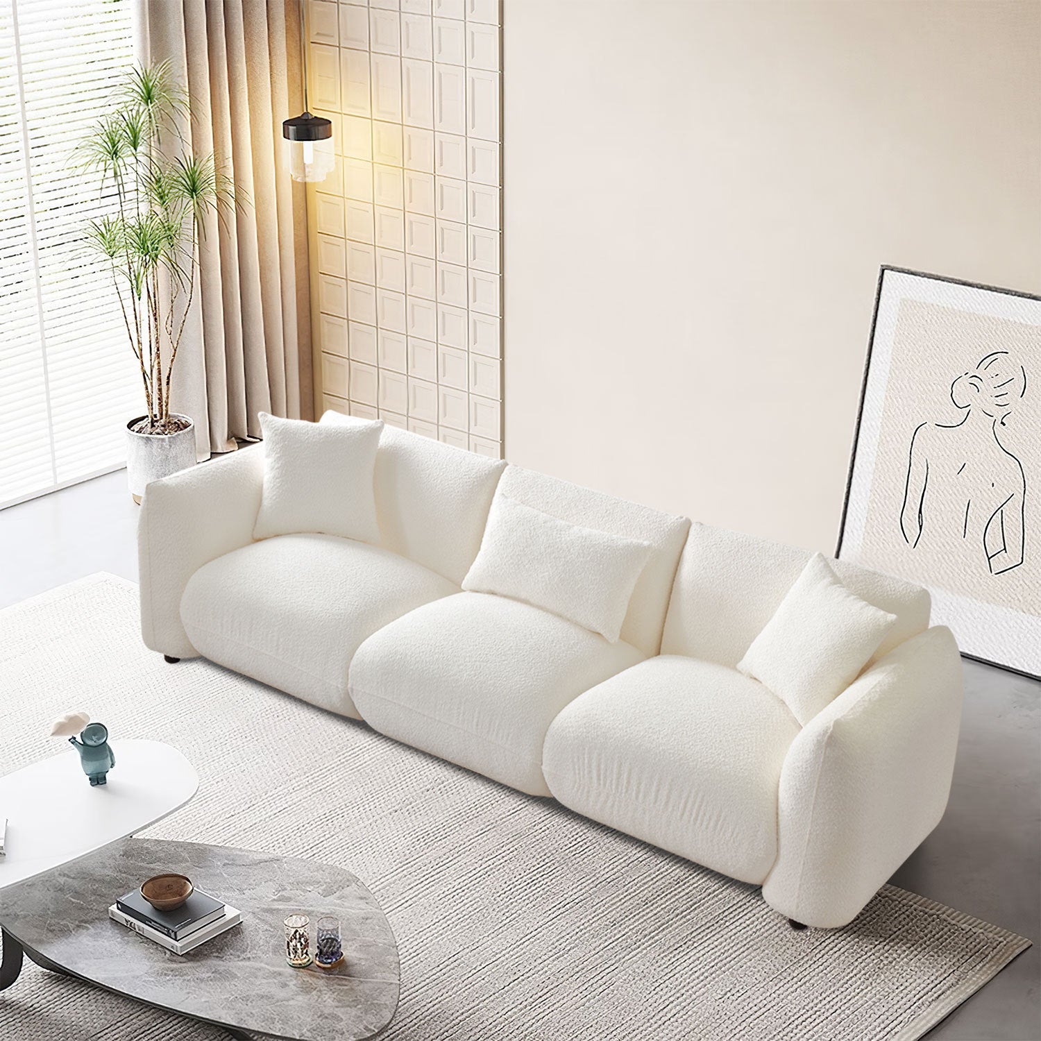 Mid Century Modern Couch 3-Seater Sofa - Beige