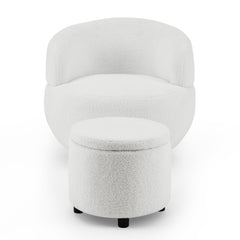 Swviel Barrel Chair Gold Stainless Steel Base with Storage Ottoman - Teddy Fabric Ivory