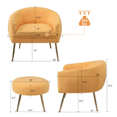 Accent Chair with Ottoman/Gold Legs, Modern Accent Chair for Living Room, Bedroom or Reception Room,Teddy Short Plush Particle Velvet Armchair with Ottoman - Yellow