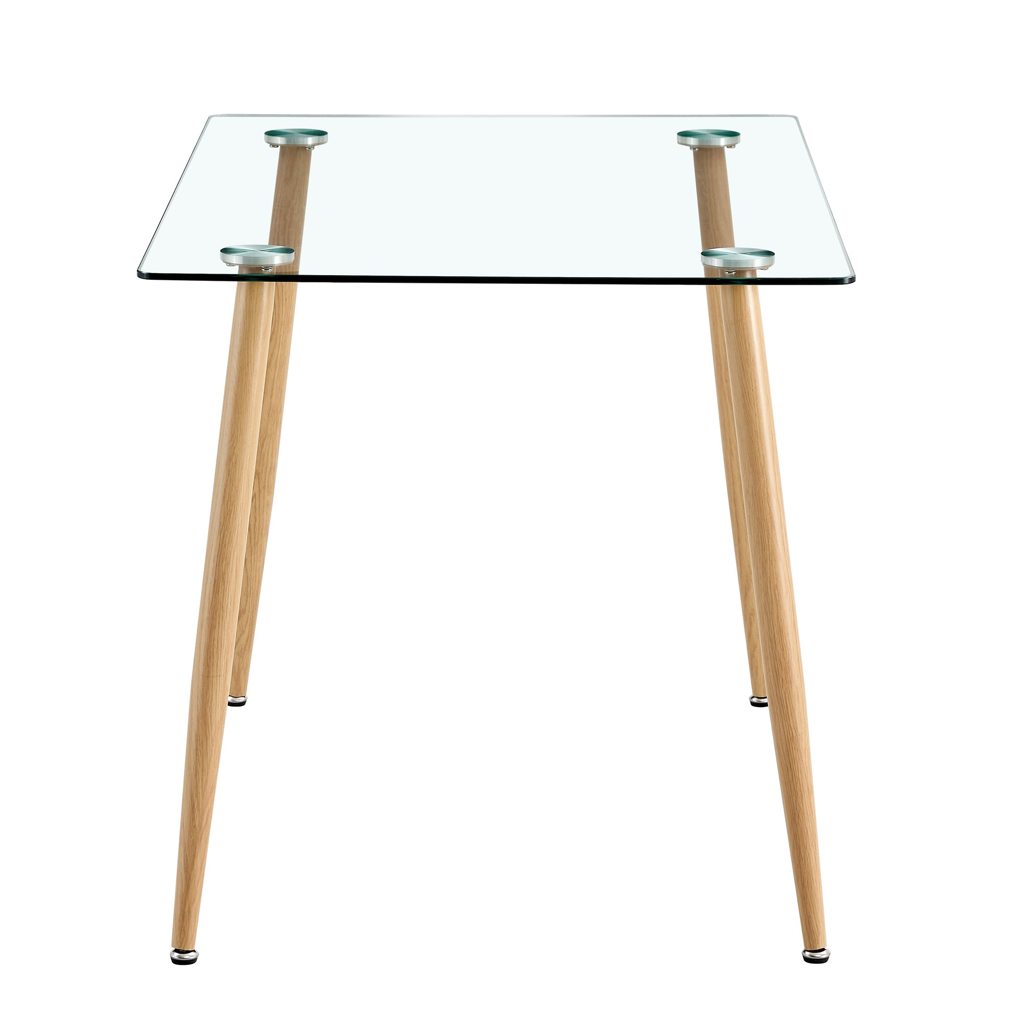 Modern Minimalist Rectangular Glass Dining Table for 4-6 with 0.31" Tempered Glass Tabletop and Wood color Coating Metal Legs - Transparent
