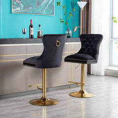 Modern Swivel Bar Stools Adjustable (Set of 2) - Chrome Golden Base/ Black