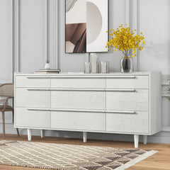 Modern Style Manufactured Wood 9-Drawer Dresser with Solid Wood Legs - White