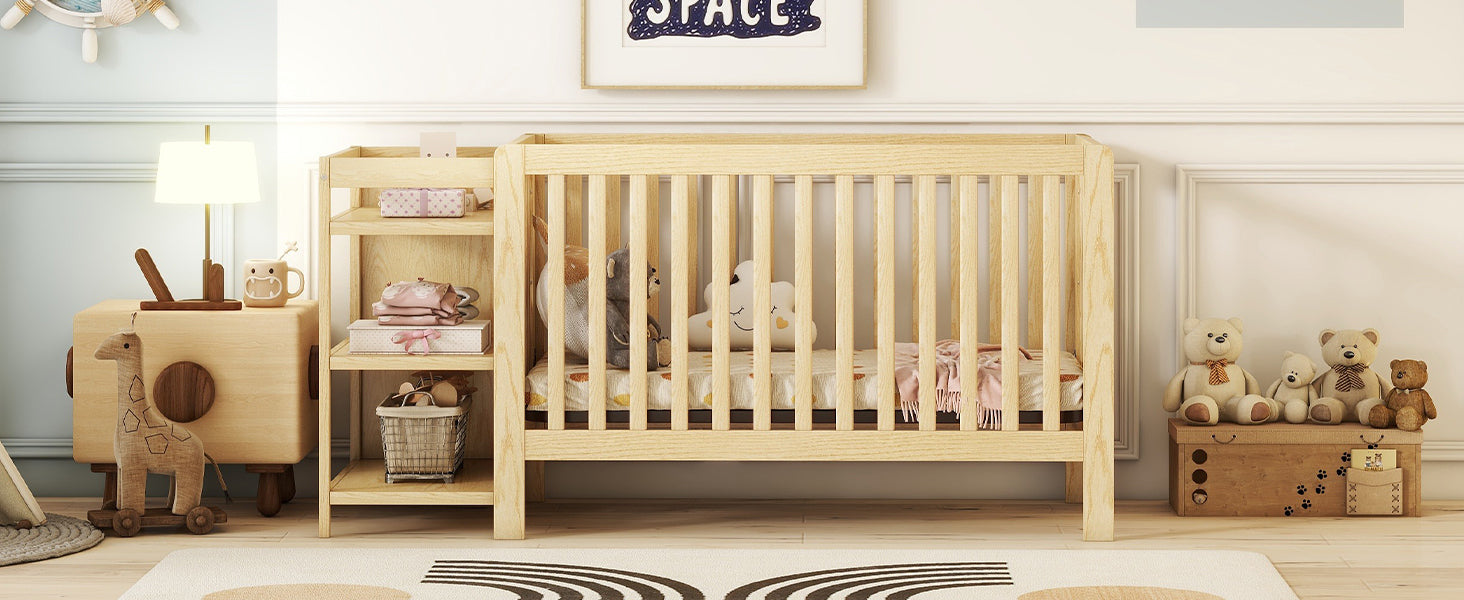Convertible Crib/Full Size Bed with Changing Table - Natural