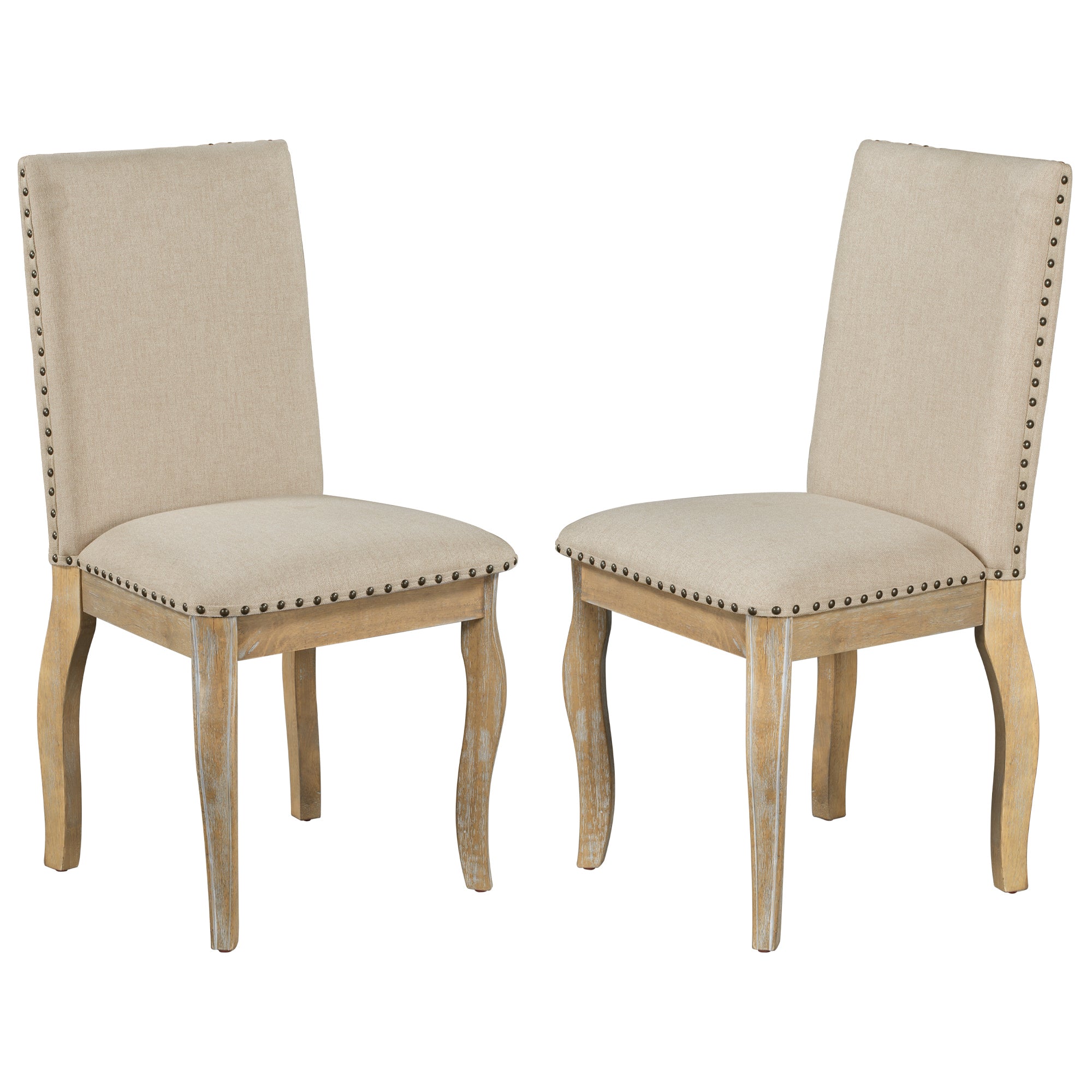 5-Piece Farmhouse Dining Table Set Wood Round Extendable Table and 4 Upholstered Chairs - Natural Wood Wash